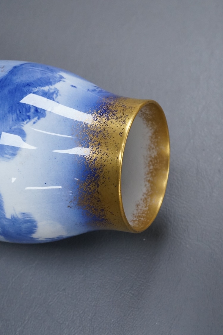 A Royal Doulton figural vase painted in blue with gilt top, 22cm high